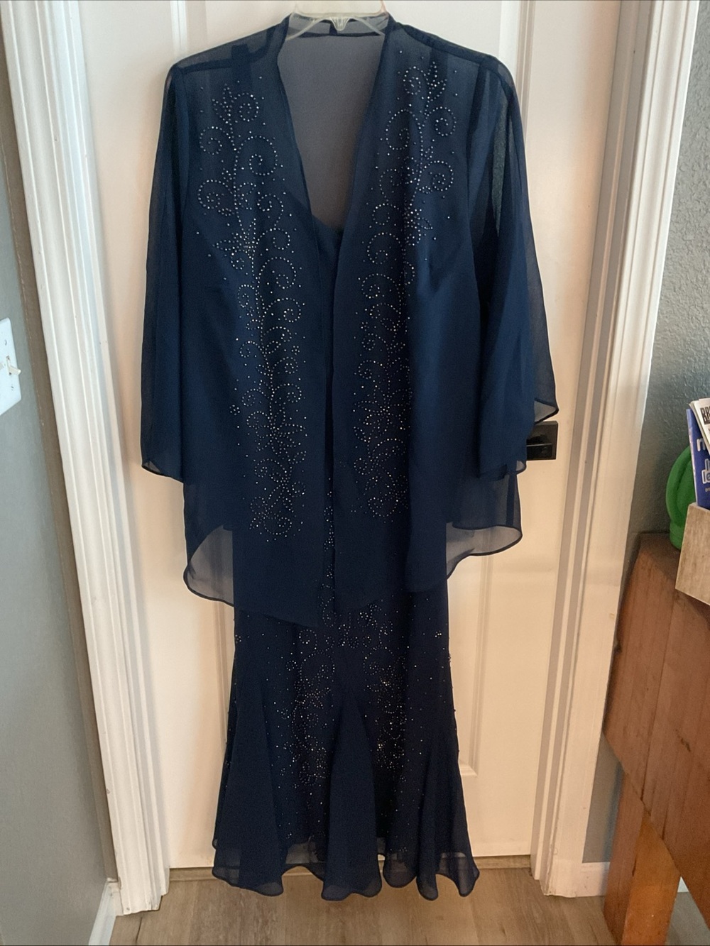 Catherines - Navy Beaded Maxi Dress with Sheer Overlay - Ladies Size 22W